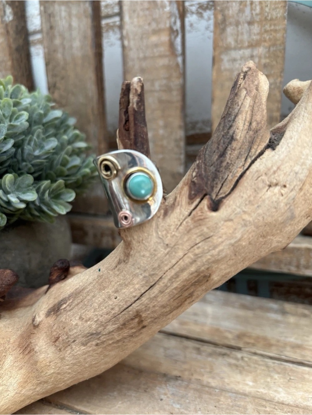 Sterling Silver , Brass, Copper And Turquoise BOHO Ring Sz6-8 NEW